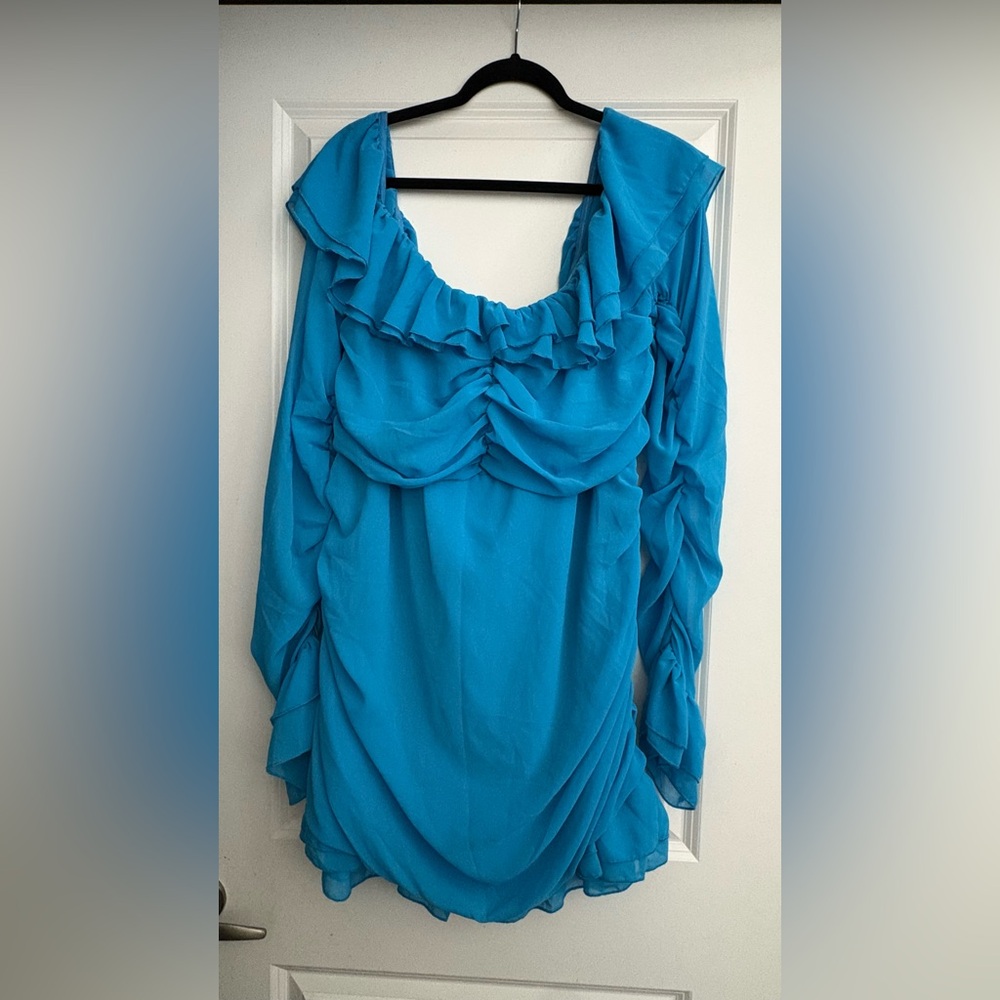 PrettyLittleThing Plus Blue Ruffle Dress - Picture 3 of 5